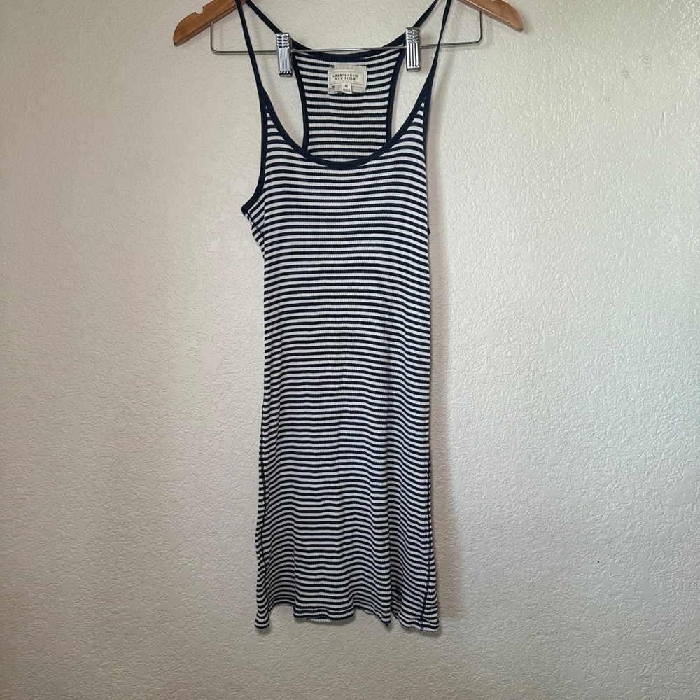 VTG Y2K Abercrombie & Fitch Womens‎ M Long Fitted Stretch Tank Top Stripes Logo